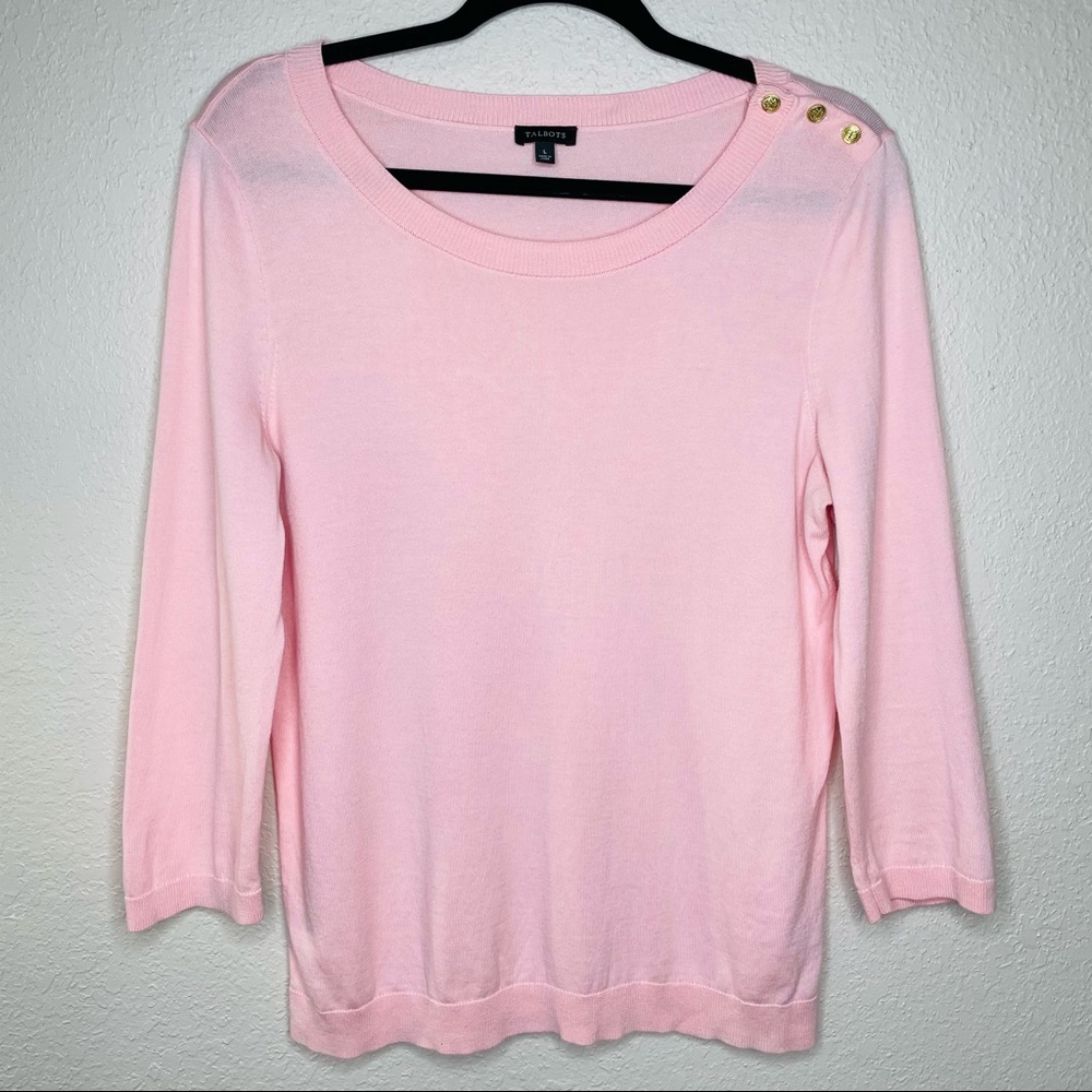 Talbots Long Sleeve Scoop Neck Blouse Pink L